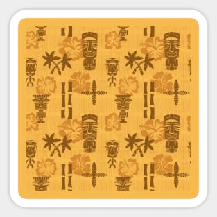 Golden Tiki Repeating Pattern with Palm Trees and Hibiscus Flowers Sticker